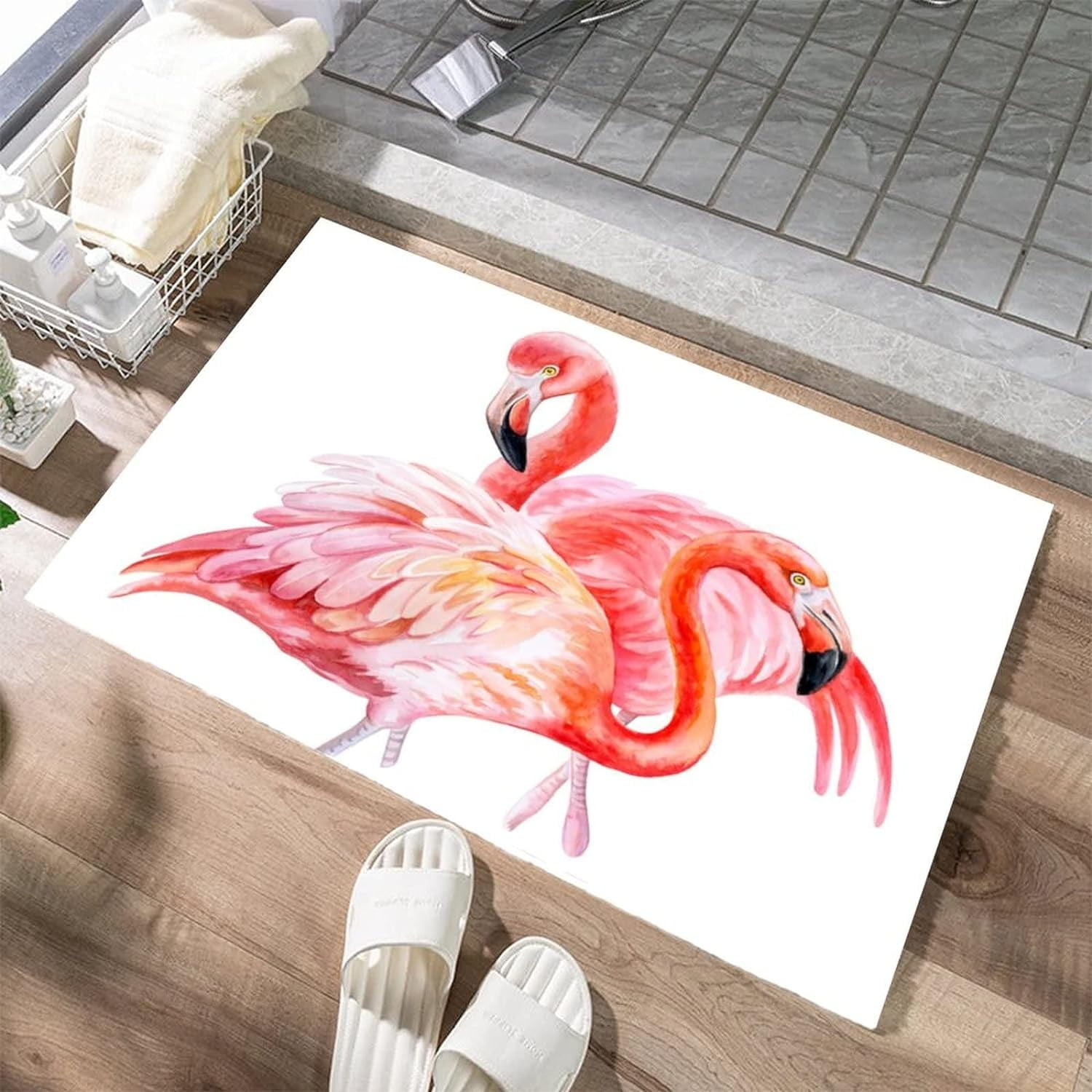 Two Pink Flamingos Bath Rug Tropical Animal Vintage Birds Non Slip Bath ...