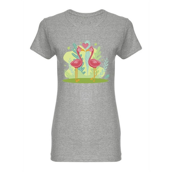 Two Pink Flamingos In Love Shaped T-Shirt Women -Image by Shutterstock, Female Large