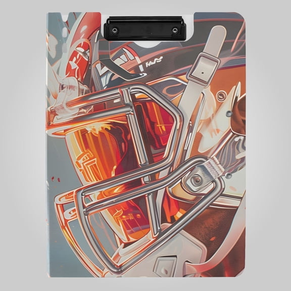 Two Players in Helmets on Fire Foldable Binder Folder Clipboard with Pen Slot Double Clips A4 Size File Storage