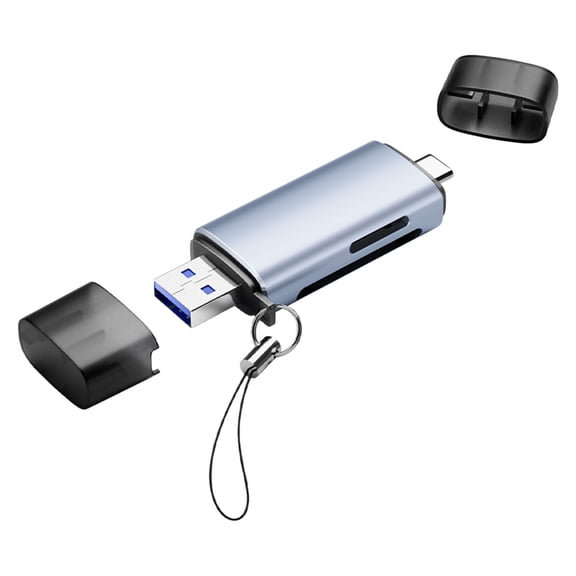 Two Plug Memory Card Reader with USB Type C and USB A, Aluminum Adapter for Camera File Transfer, Creator Backup and Desk Workflow