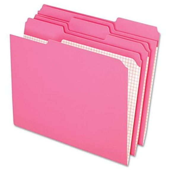 Two-Ply- Reinforced File Folders- 1/3 Cut- Top Tab- Letter- Pink- 100/Box