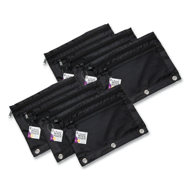 Two-Pocket Binder-Insertable Pencil Pouch with Mesh Front, 11 x 9, Black, 6/Pack Two-Pocket Binder-Insertable Pencil Pouch with Mesh Front, 11 x 9, Black, 6/Pack