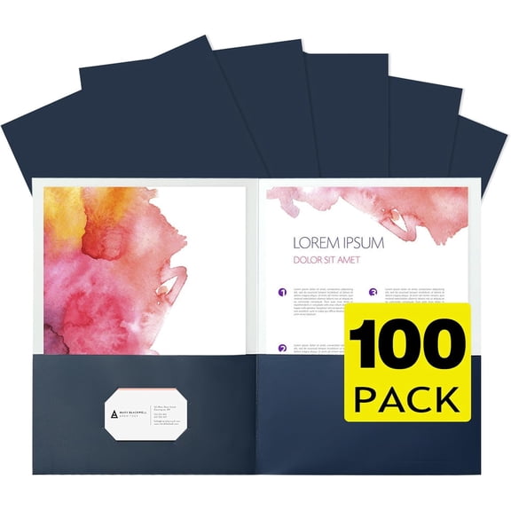Two-Pocket File Folders, 100-Pack, Letter-Size, Thick Paper, Blue