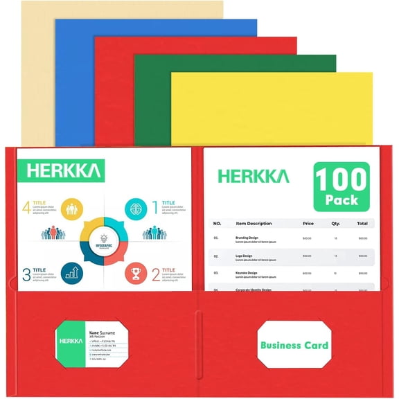 Two Pocket Folder, 100 Pack 2 Pocket Folders, Letter Size Paper Folders Designed for Office and Classroom Use, Assorted 5 Colors