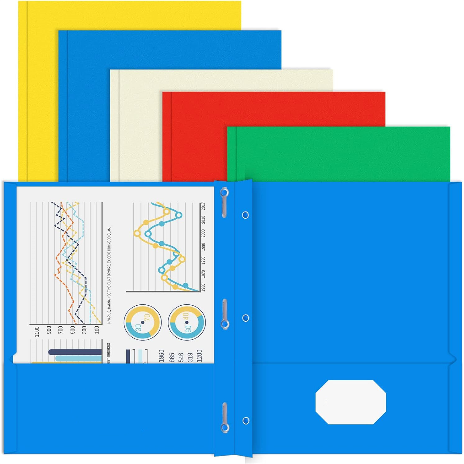 Two Pocket Folder,  100 Pack 2 Pocket Folders with Prongs, Business Card Slots Letter Size Paper Folders Designed for Office and Classroom Use