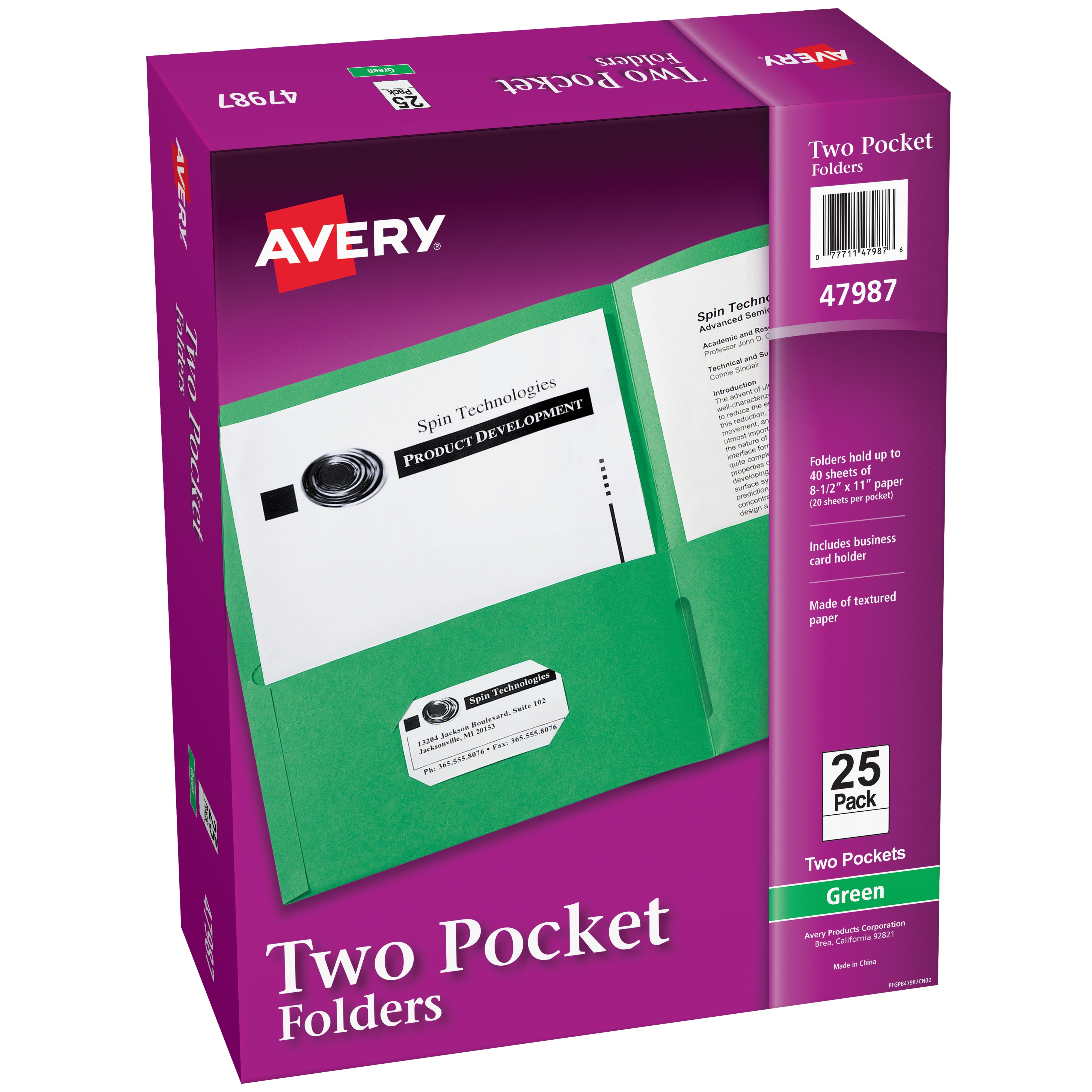 Two-Pocket Folder, 40-Sheet Capacity, 11 X 8.5, Green, 25/box | Bundle of 5 Boxes