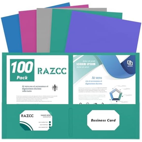 Two Pocket Folders,  100 Pack 2 Pocket Folders Fit Letter Size Paper, Paper Folders with Pockets for School Office Business Home, Assorted 5 Colors