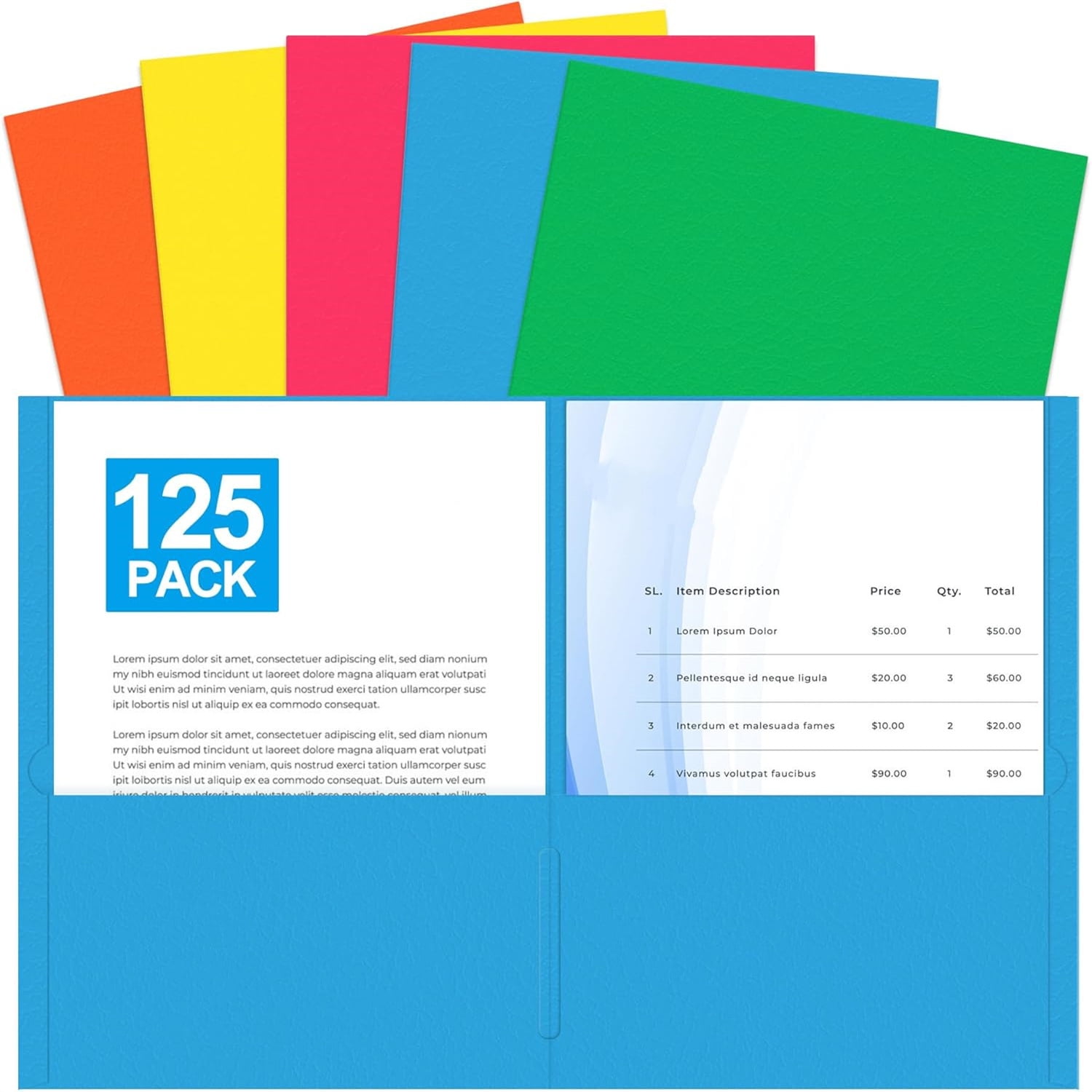 Two Pocket Folders, 125 Pack File Folders with Pockets Fit Letter Size Paper, Thick Paper File Folder for School Office Business Home, Assorted 5 Colors