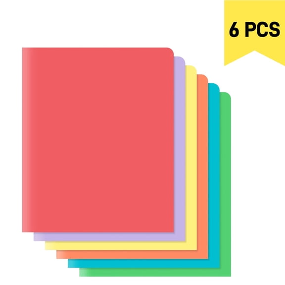 Two Pocket Folders, 6 Pack File Folders with Pockets, Letter Size Paper Folder for School Office Home Business, Assorted 6 Colors, Durable PP Material