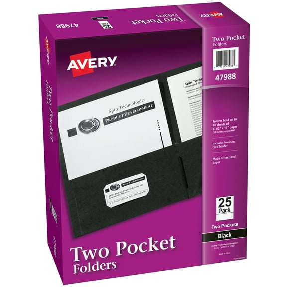 Two Pocket Folders, Holds up to 40 Sheets, 25 Black Folders (47988)