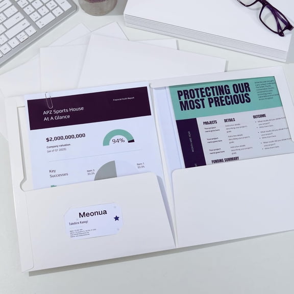 Two-Pocket Folders White Glossy Laminated Paper Folder, Letter Size Folders with Pockets, Holds 100 Sheets, Box of 95