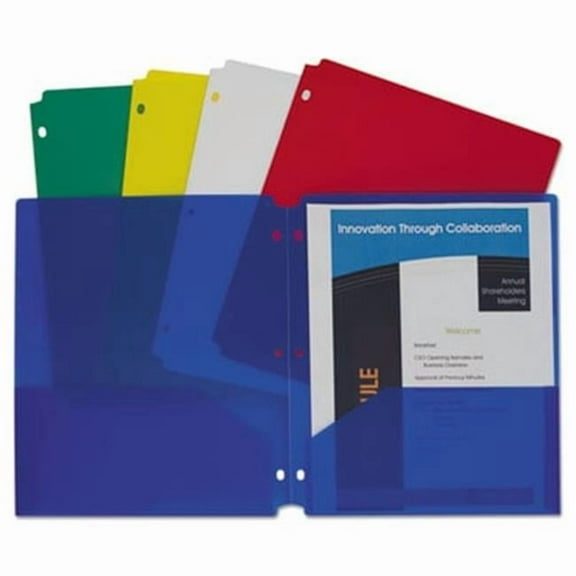 Two-Pocket Heavyweight Poly Portfolio Folder, 3-Hole Punch, Letter, Assorted - 10 per Pack