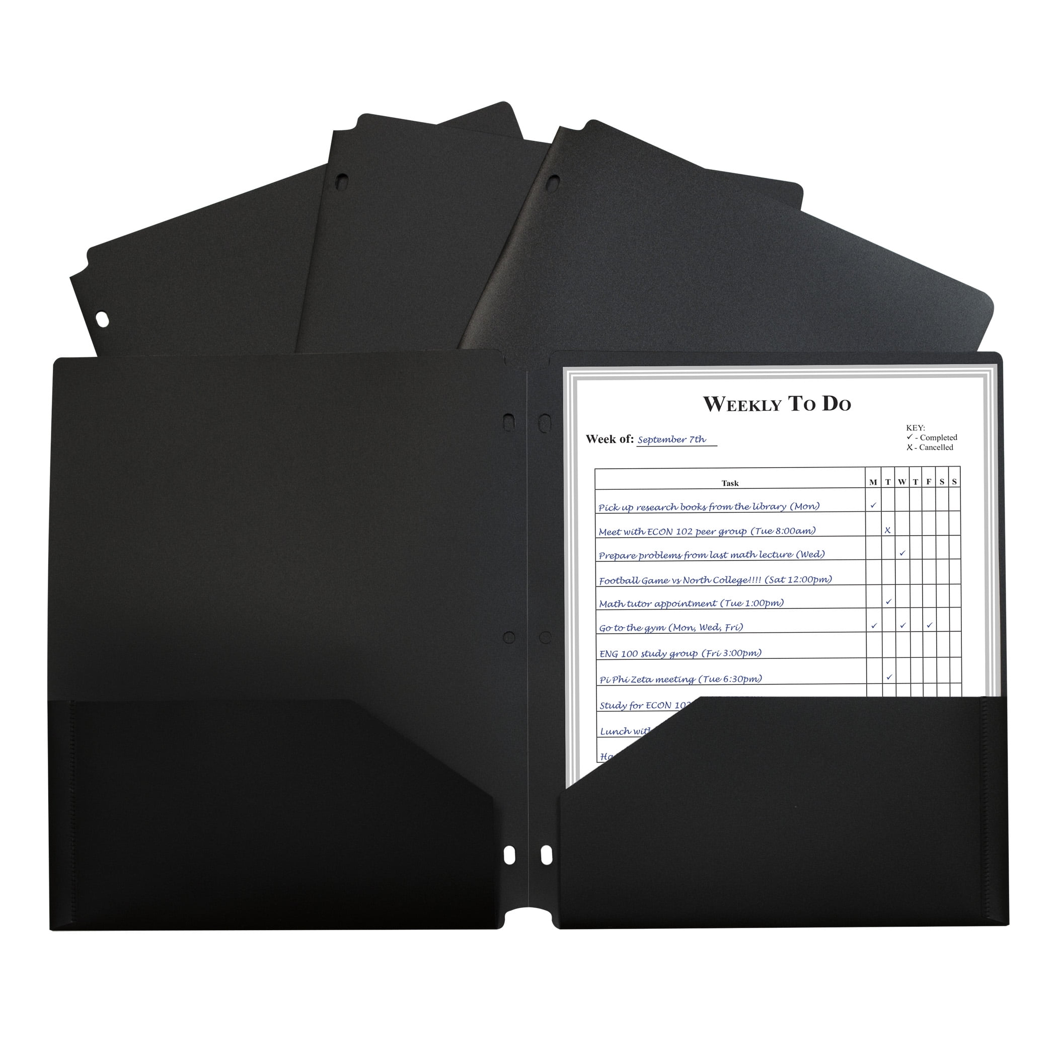 C-Line Two-Pocket Heavyweight Poly Portfolio Folder with Three-Hole Punch, Black, Pack of 12
