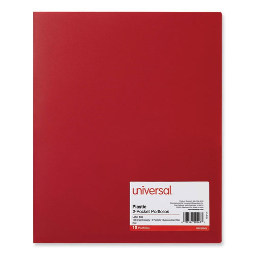2-Pocket 11 in. x 8-1/2 in. Plastic Folders - Red (10-Piece/Pack)