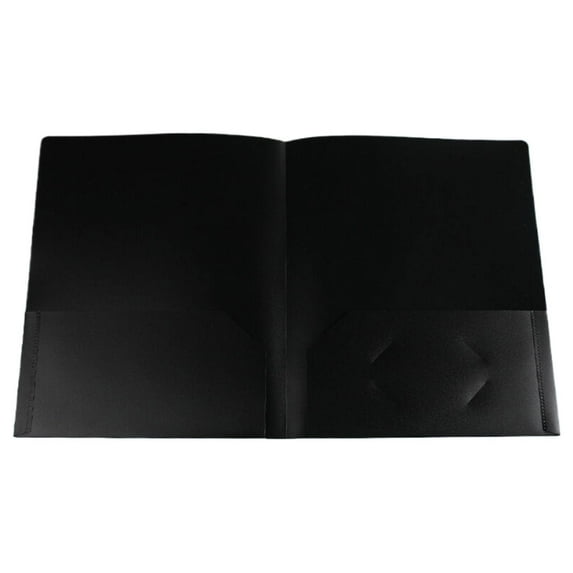Two Pocket Plastic Folders with Pockets, Heavy Duty Colored 2 Pocket Plastic Folders with 1 Business Card Slot for School, Home, and Work, Back to School Supplies (Black) 9.45x11.73"