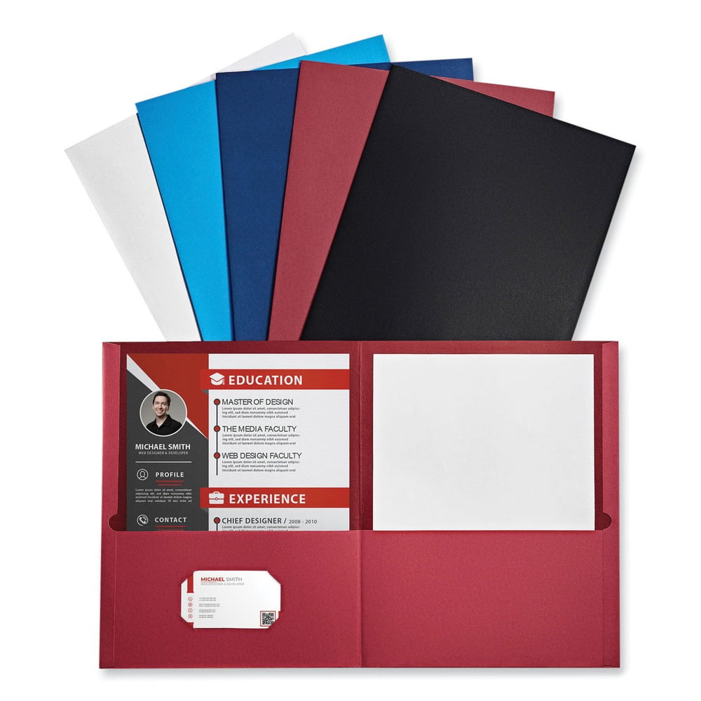 Two-Pocket Portfolio, Embossed Leather Grain Paper, Assorted Colors (25/Box)