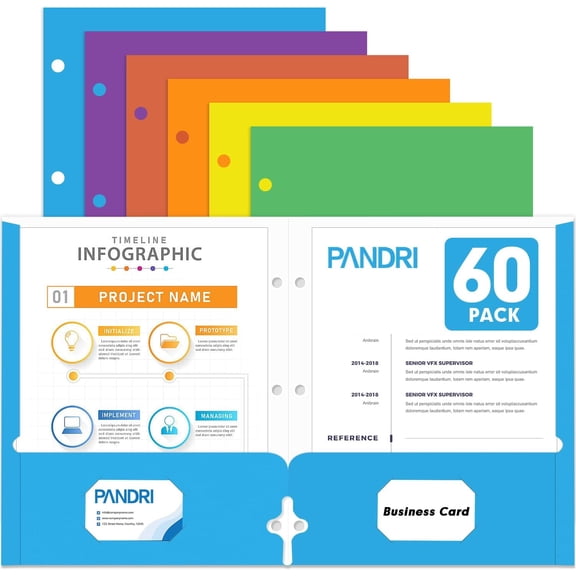 Two Pocket Portfolio Folders, 60 Pack 3 Hole Punched 2 Pocket Folders for 3-Ring Binder, Letter Size Paper File Folder for School Office Home Business, Assorted 6 Colors