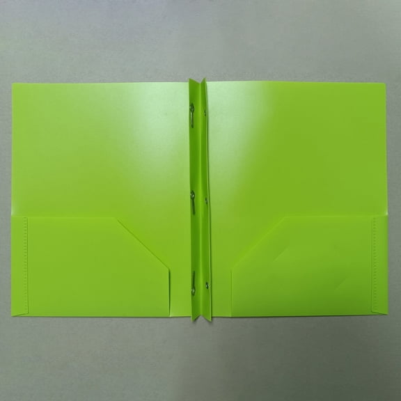 Two Pocket Prong Folder,Folding Poly Folder with 3 Hole Fastener Portfolio,Letter Size Plastic File Organizer,Green Pocket Folders with Business Card Slot