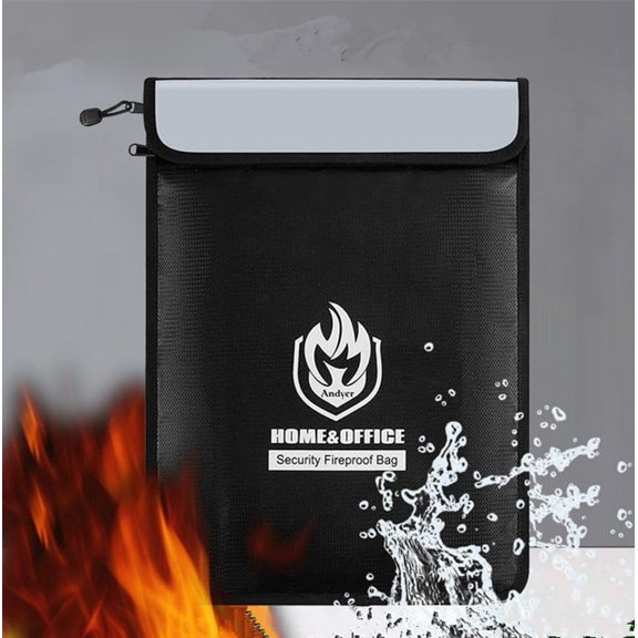 Two Pockets Fireproof Document Bag (2000℉), 15”x 11”Waterproof and Fireproof Money Bag with Zipper, Fire Safe Storage for Valuables,Money,Jewelry,Legal Documents,File and Tablet