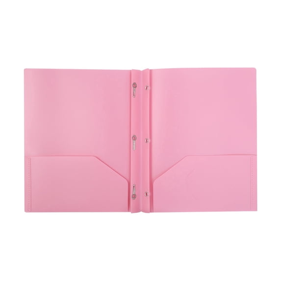 Two Pockets Folders with Prong,Plastic Folders with Pockets and Kettle Clip Fastener,Heavy Duty Waterproof File Folder for Documents and Paper Organization,Tear-resistant(11.4x9.45")(Pink)