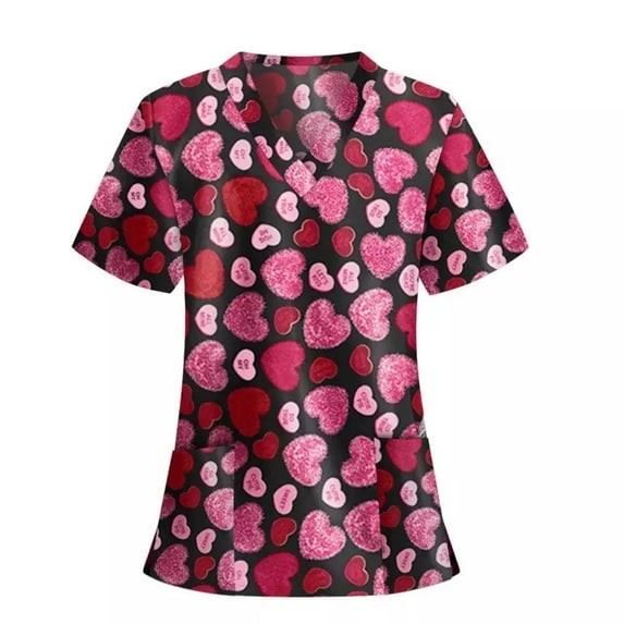 Two Pockets Hearts Scrub Tops