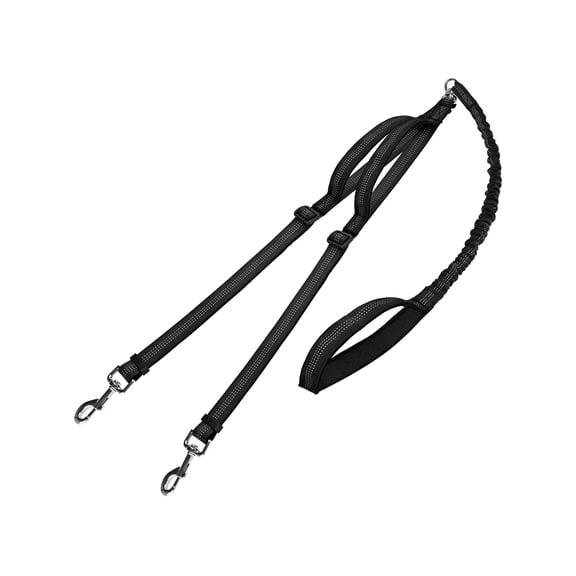 Two Point Control Dog Leashes,Double Leash for Two Dogs, No Tangle Bungee Dog Leash - Reflective, Comfortable Padded Handles, Bungee Shock Absorbing, Black (55-78 in)