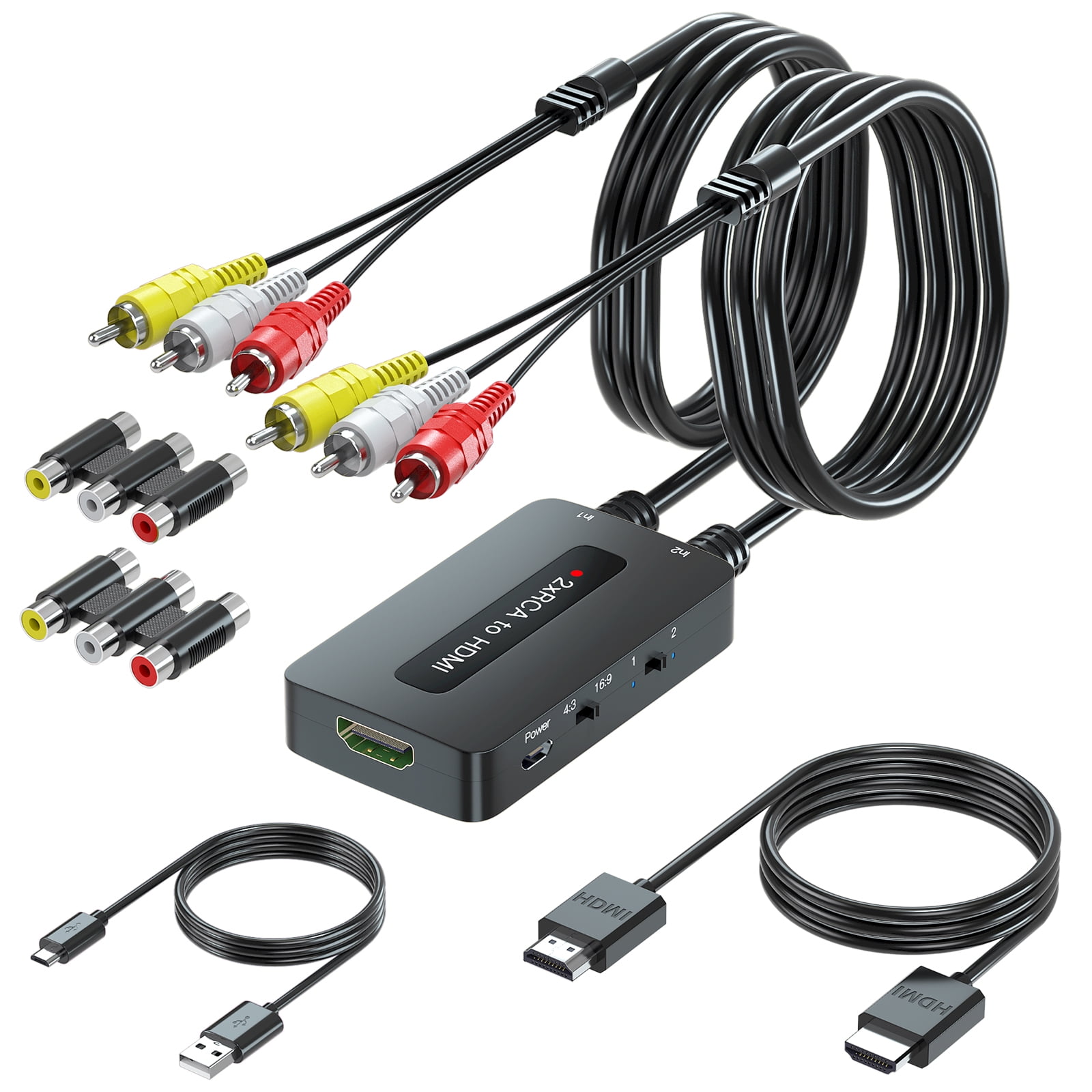 Lot de 2 convertisseurs RCA vers HDMI, double port AV vers HDMI,  convertisseur double RCA composite vers HDMI, convertisseur de sortie HDMI  2 RCA en