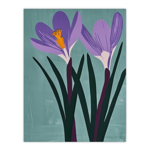 Two Purple Crocus Flowers Painting Simple Floral Living Room Extra Large XL Wall Art Poster Print