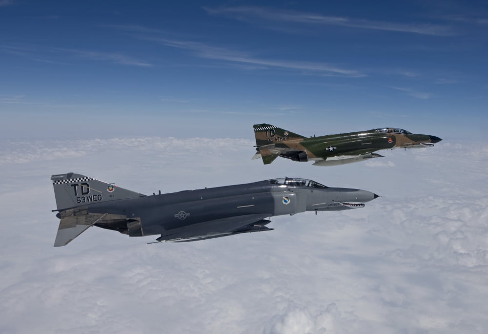 Two QF-4Es fly over the Gulf of Mexico Canvas Art - HIGH-G ProductionsStocktrek Images (35 x 24)