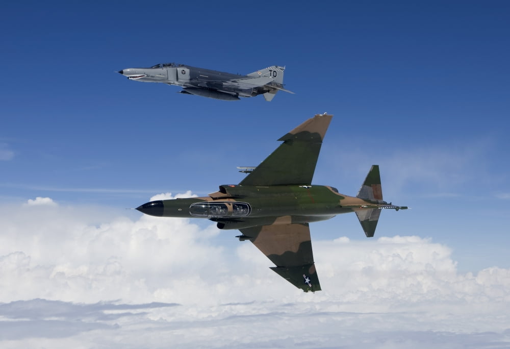Two QF-4Es fly over the Gulf of Mexico Canvas Art - HIGH-G ProductionsStocktrek Images (35 x 24)