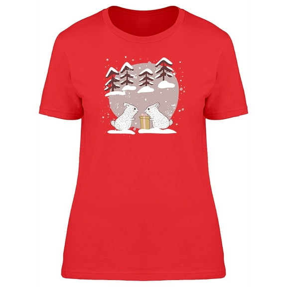 Two Rabbit Sharing Xmas Gift Tee Women's -Image by Shutterstock