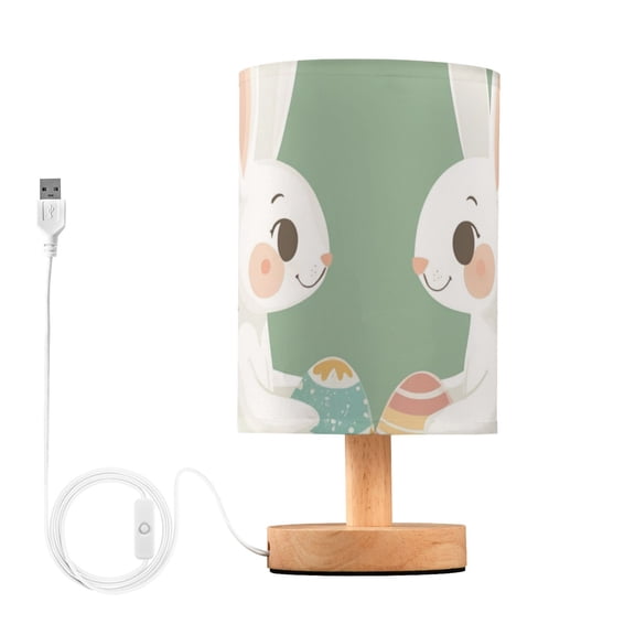 Two Rabbits Holding Easter Eggs Florals Table Lamp with USB Port LED Warm Light Lamp Night Light Home Decor