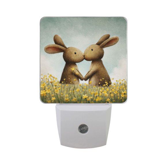 Two Rabbits in Love Valentine LED Night Light Sensor Lamp Plug-in Adjustable Brightness 2 Pack