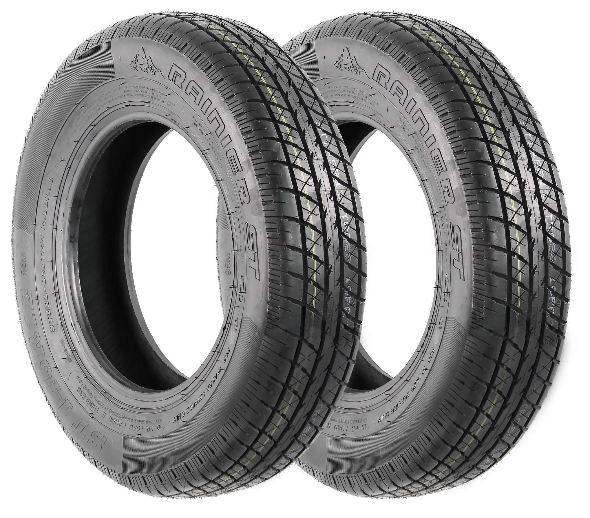 Two Rainier Radial ST145/R12 Trailer Tires Load Range E 1520 145/R12 145R12