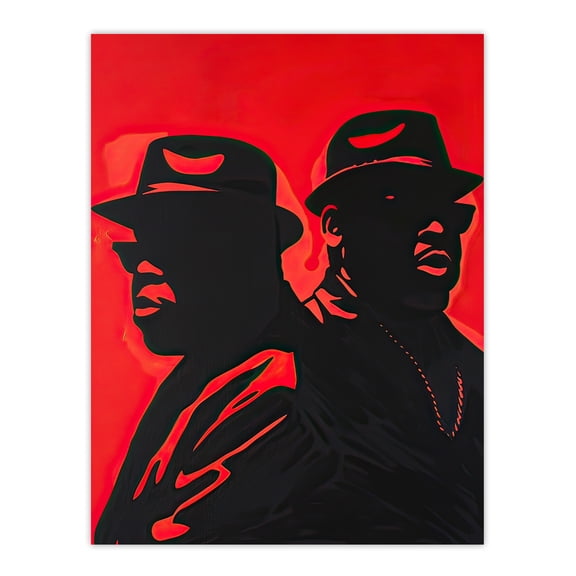 Two Rappers Red Black Portrait Painting Hip-Hop Living Room Extra Large XL Wall Art Poster Print