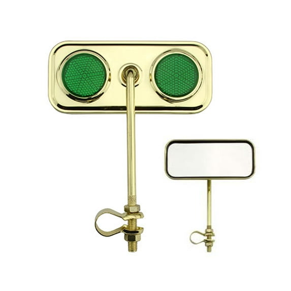 Two Rectangle Mirrors Gold Green Reflectors. Set of bike mirrors. Pair of bicycle mirrors. 2 bike Mirrors.