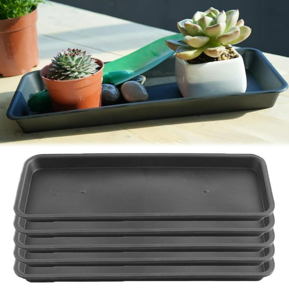 Two Rectangular Plastic Planter Trays, Splash-Proof, for Indoor and Outdoor Use, 15.9 X 5.9 X 0.7 Inches, Black