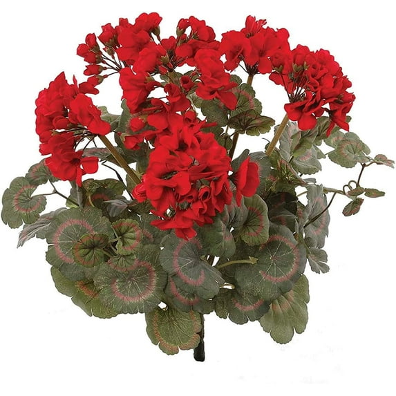 Two Red Artificial Geranium Flower Bush | UV Resistant Decorative Silk Artificial - Perfect for Outdoors or Indoor Décor | 18-Inch Tall