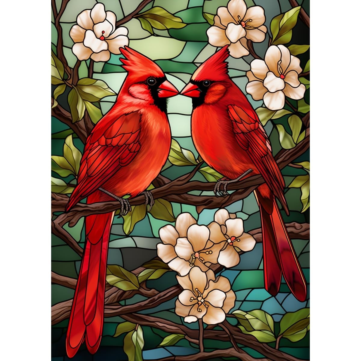 Two Red Cardinal on Branch DIY 5D Diamond Art Paint with Full Drill ...