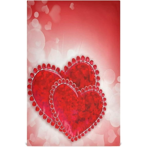 Two Red Diamonds Hearts Dish Towels Set of 1, Happy Valentines Day Washable Tea Towels Dishcloths Lint-Free 18x28 Inch Fast Drying for Home Kitchen Clean