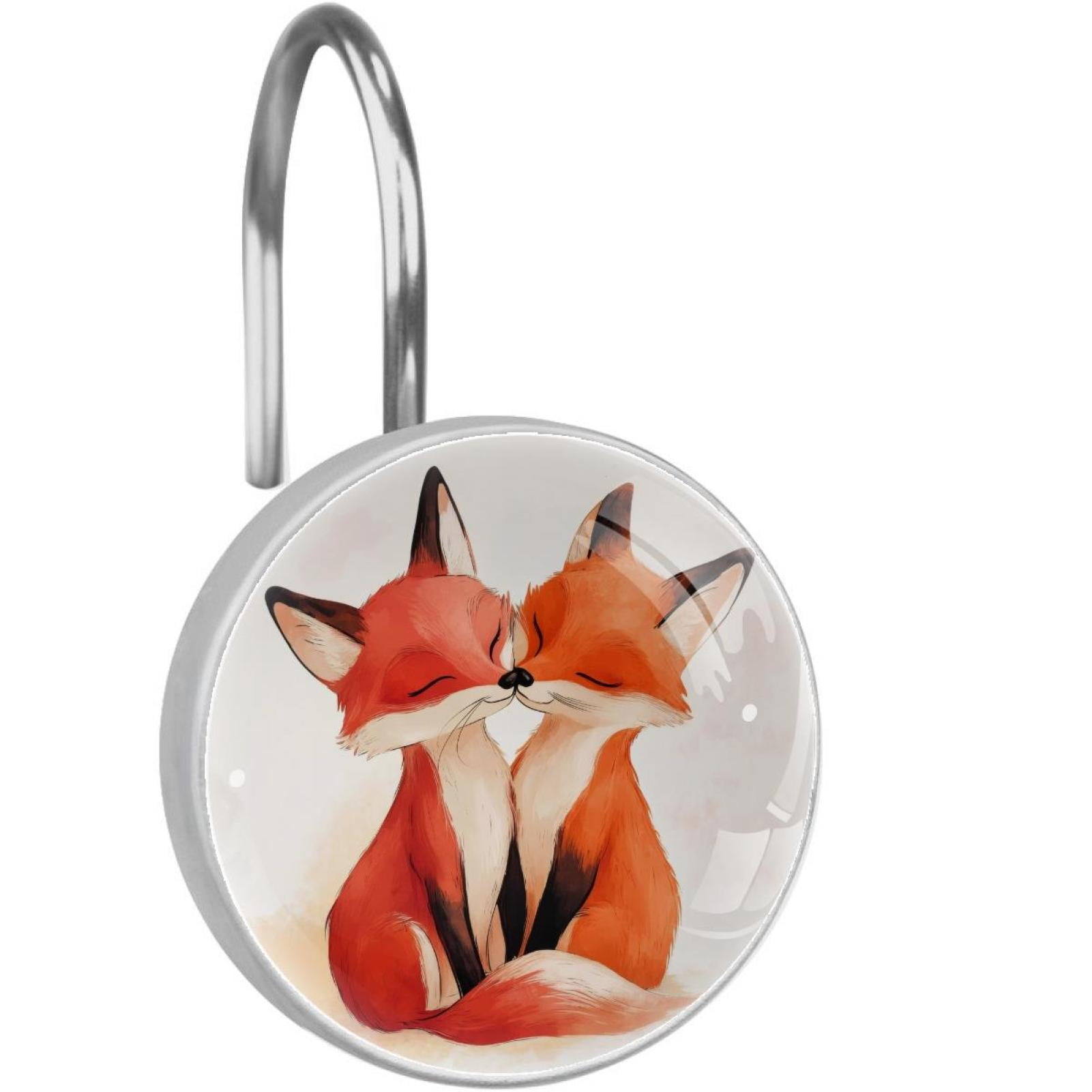 Two Red Foxes Shower Curtain Hooks Round Crystal Glass, Set of 12 Shower Curtain Rings - Shower Hooks for Curtain Shower Rings