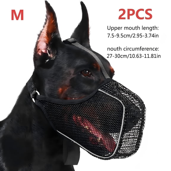 Two Reflective Full Coverage Mesh Canine Face Masks with Adjustable Fasteners - Gentle Airflow Design to Deter Biting, Ventilated Compartment - Sturdy Polyester Fabric, Ideal for Grooming Sessions