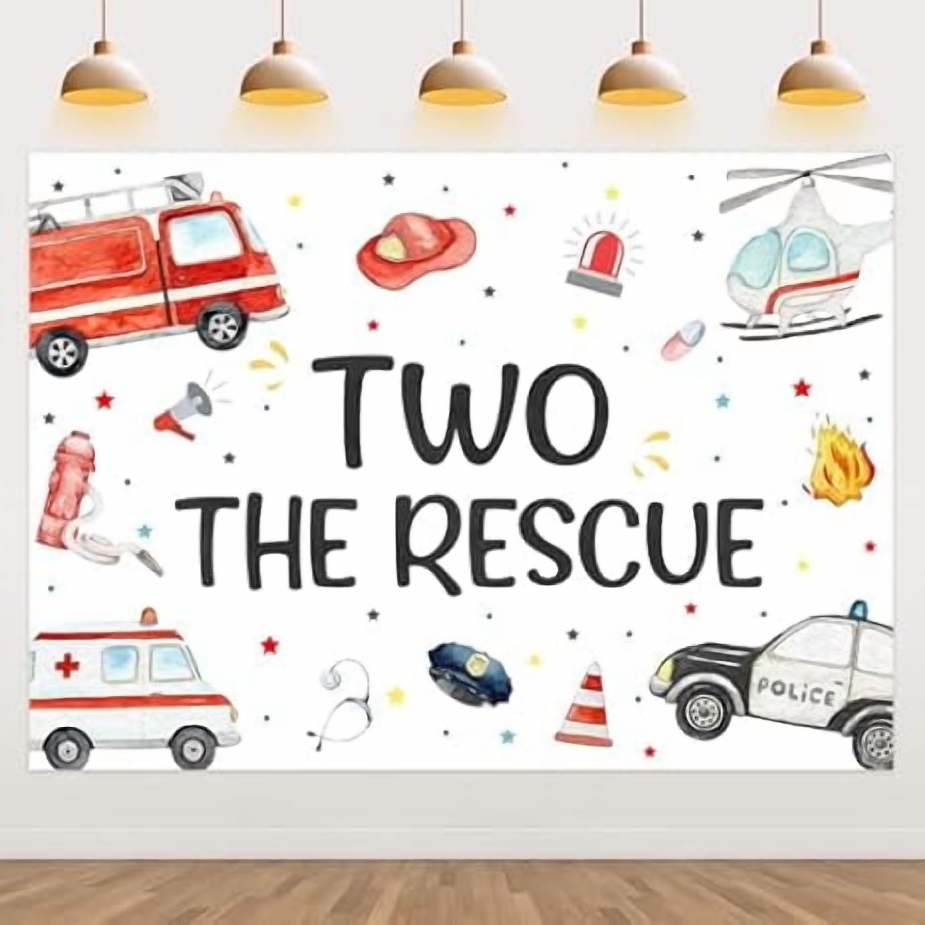 Two The Rescue Birthday Backdrop Emergency Vehicle Birthday Decorations ...