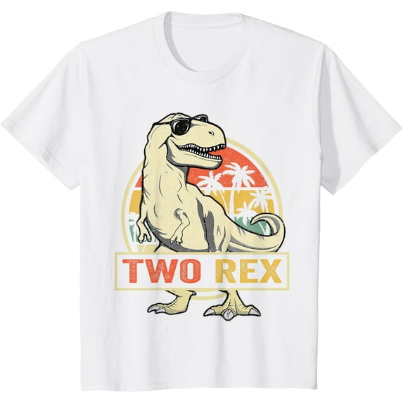 Two Rex 2nd Birthday Boy Second Dinosaur 2 Year Old Boys Unisex T-Shirt for Men Women Kids,White Color,Size 2T
