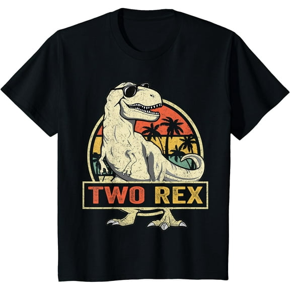 Two Rex 2nd Birthday Boy Second Dinosaur 2 Year Old Boys Unisex T-Shirt for Men Women Kids
