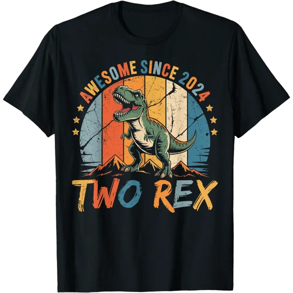 Two Rex 2nd Birthday Second Dinosaur 2 Year Old Boys Kids T-Shirt, Unisex T-Shirt