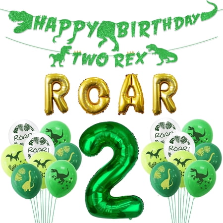 Two Rex Birthday Party Decoration, Dinosaur 2nd Birthday Decorations, Two Rex Banner, Roar Balloons,Two Birthday Decorations for Boys Kids 2nd Dinosaur Party Supplies