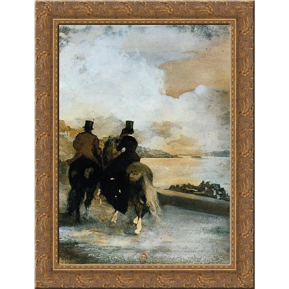 Two Riders by a Lake 24x18 Gold Ornate Wood Framed Canvas Art by Edgar Degas