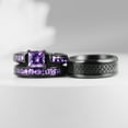 thumbnail image 1 of Two Rings Couple Ring Bridal Set His Hers Black Gold Plated Amethyst Titanium Steel 10k Wedding Ring Band Set, 1 of 10
