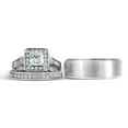 thumbnail image 1 of Two Rings His and Hers Wedding Ring Sets Couples Rings 20kt White Gold Plated White Cz Titanium band, 1 of 8